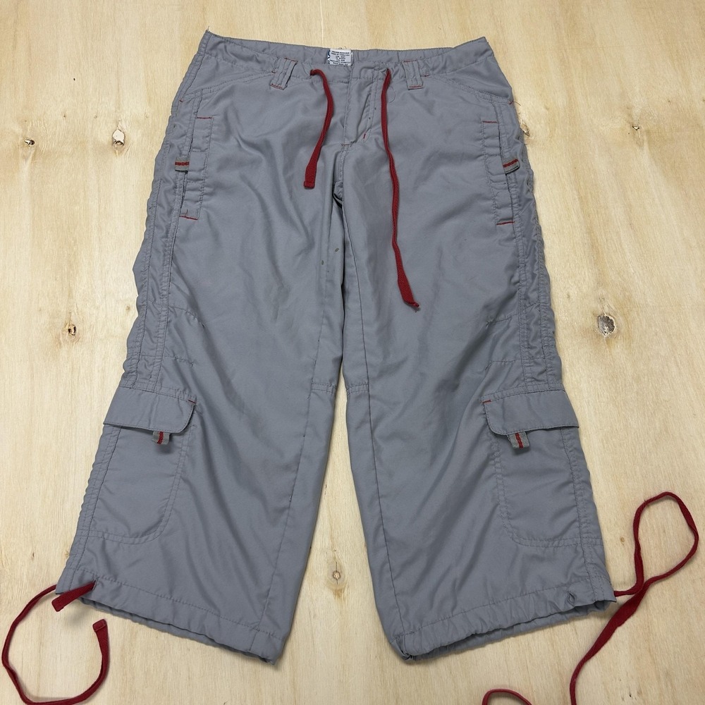 Y2K Tilt Capri Pants Womens 3 Gray Microfiber Relaxed Cargo Drawstring Waist